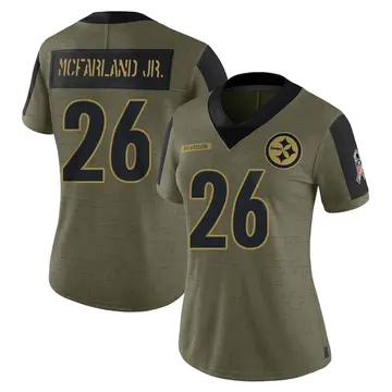 Women's Nike Pittsburgh Steelers Anthony McFarland Jr. Olive 2021 Salute To Service Jersey - Limited