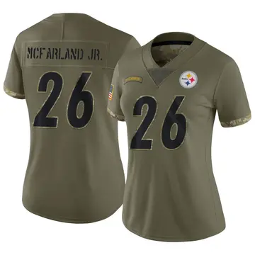 Women's Nike Pittsburgh Steelers Anthony McFarland Jr. Olive 2022 Salute To Service Jersey - Limited