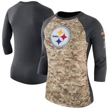 Women's Nike Pittsburgh Steelers Camo/Charcoal Salute to Service 2017 Three-Quarter Raglan Sleeve T-Shirt - Legend