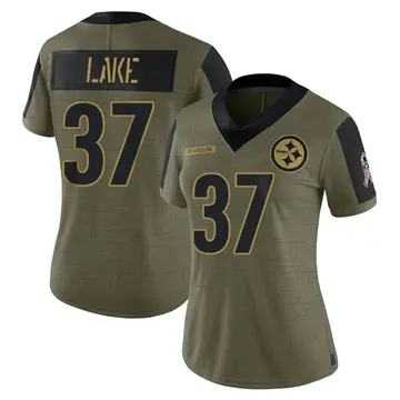 Women's Nike Pittsburgh Steelers Carnell Lake Olive 2021 Salute To Service Jersey - Limited