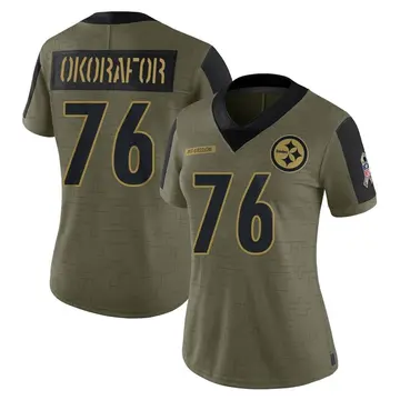 Women's Nike Pittsburgh Steelers Chukwuma Okorafor Olive 2021 Salute To Service Jersey - Limited