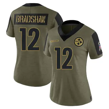 Women's Nike Pittsburgh Steelers Terry Bradshaw Olive 2021 Salute To Service Jersey - Limited