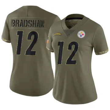 Women's Nike Pittsburgh Steelers Terry Bradshaw Olive 2022 Salute To Service Jersey - Limited