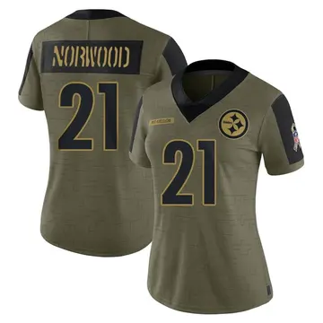 Women's Nike Pittsburgh Steelers Tre Norwood Olive 2021 Salute To Service Jersey - Limited