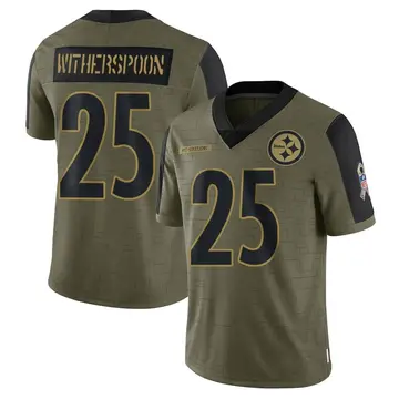 Youth Pittsburgh Steelers Ahkello Witherspoon Olive 2021 Salute To Service Jersey - Limited