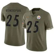 Youth Nike Pittsburgh Steelers Ahkello Witherspoon Olive 2022 Salute To Service Jersey - Limited