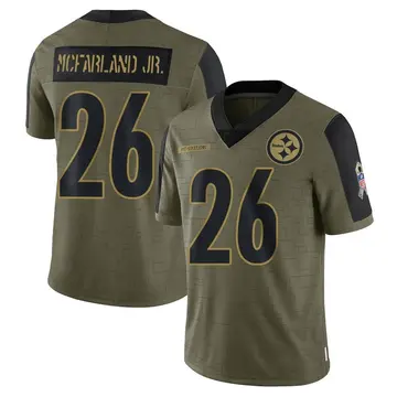 Youth Nike Pittsburgh Steelers Anthony McFarland Jr. Olive 2021 Salute To Service Jersey - Limited