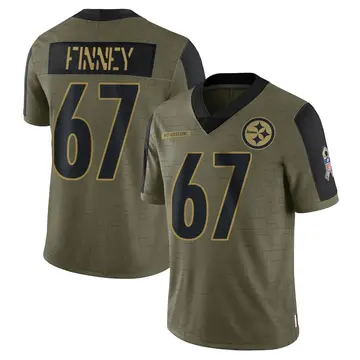 Youth Pittsburgh Steelers B.J. Finney Olive 2021 Salute To Service Jersey - Limited