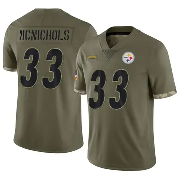 Youth Nike Pittsburgh Steelers Jeremy McNichols Olive 2022 Salute To Service Jersey - Limited