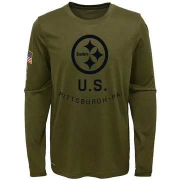 Youth Nike Pittsburgh Steelers Olive 2018 Salute to Service Performance Long Sleeve T-Shirt - Legend